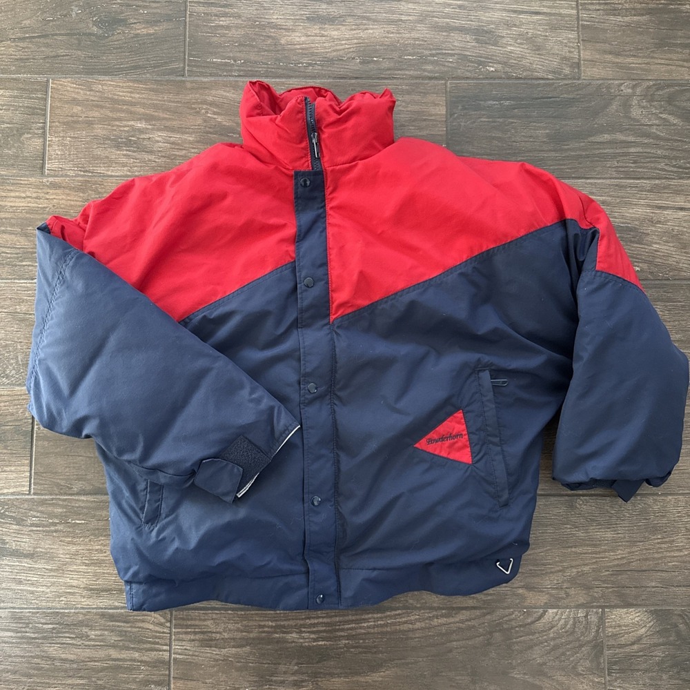 Powderhorn Goose Down Ski Jacket Men's L Red Navy Made in USA Vintage